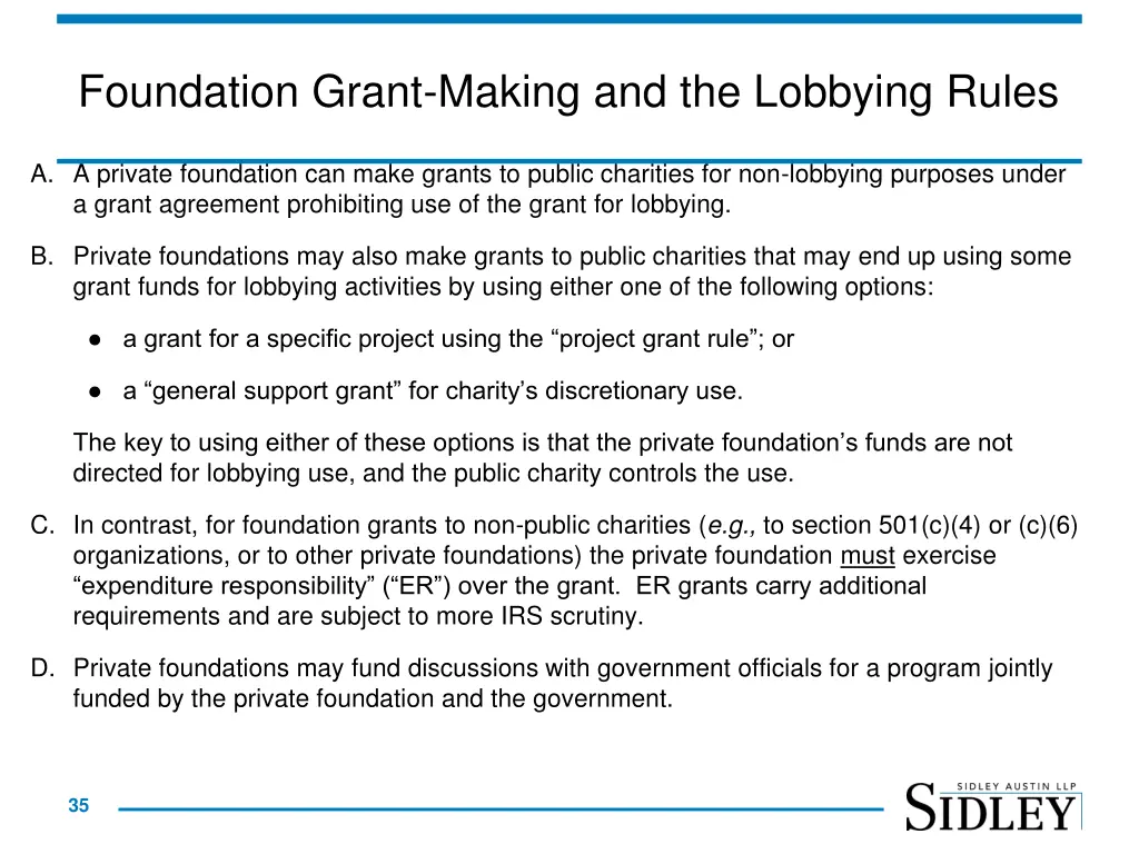 foundation grant making and the lobbying rules