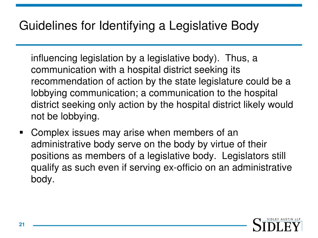 guidelines for identifying a legislative body 1