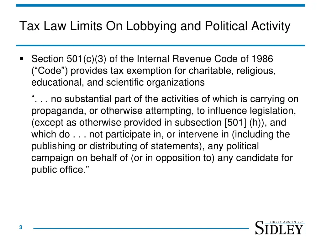 tax law limits on lobbying and political activity