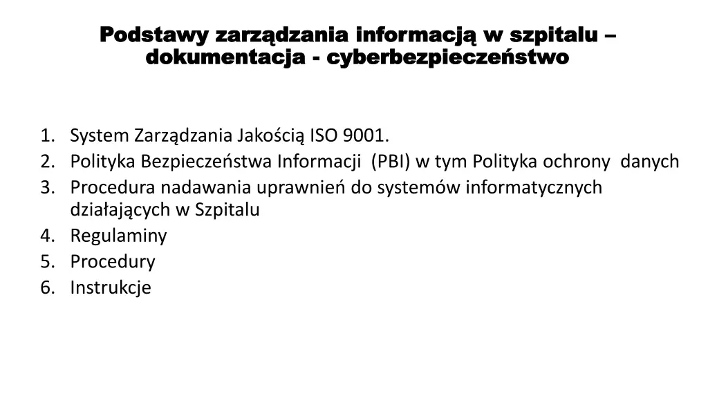 podstawy zarz dzania informacj w szpitalu