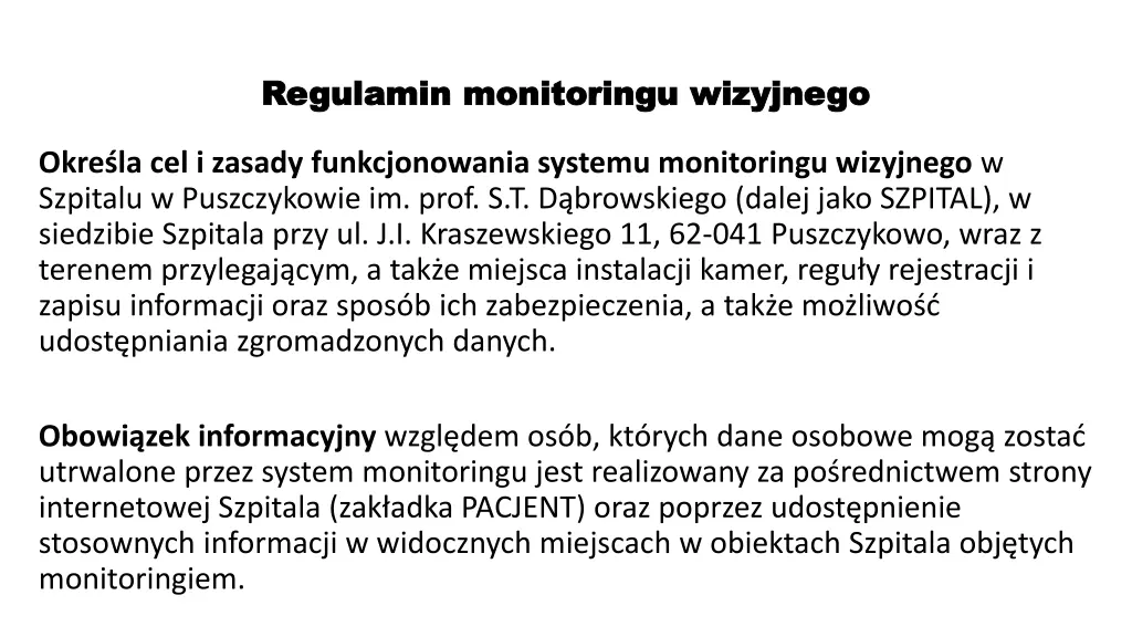 regulamin monitoringu wizyjnego regulamin