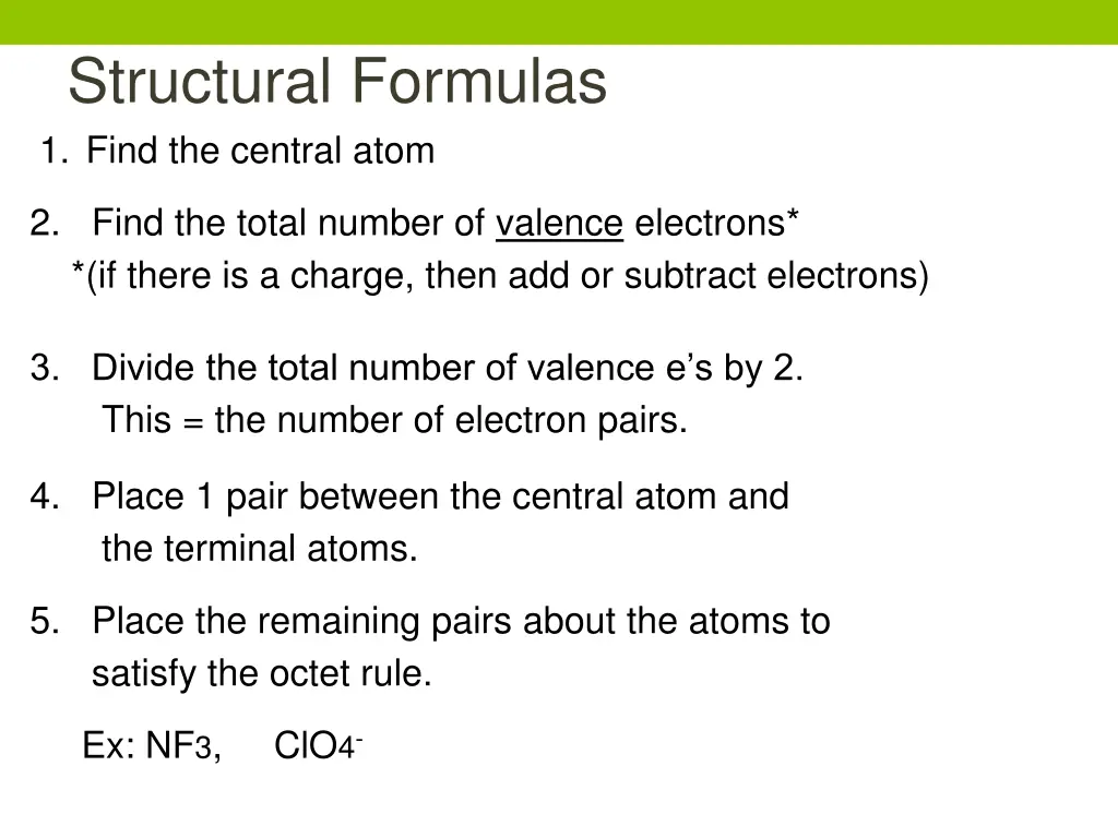 structural formulas 1 find the central atom