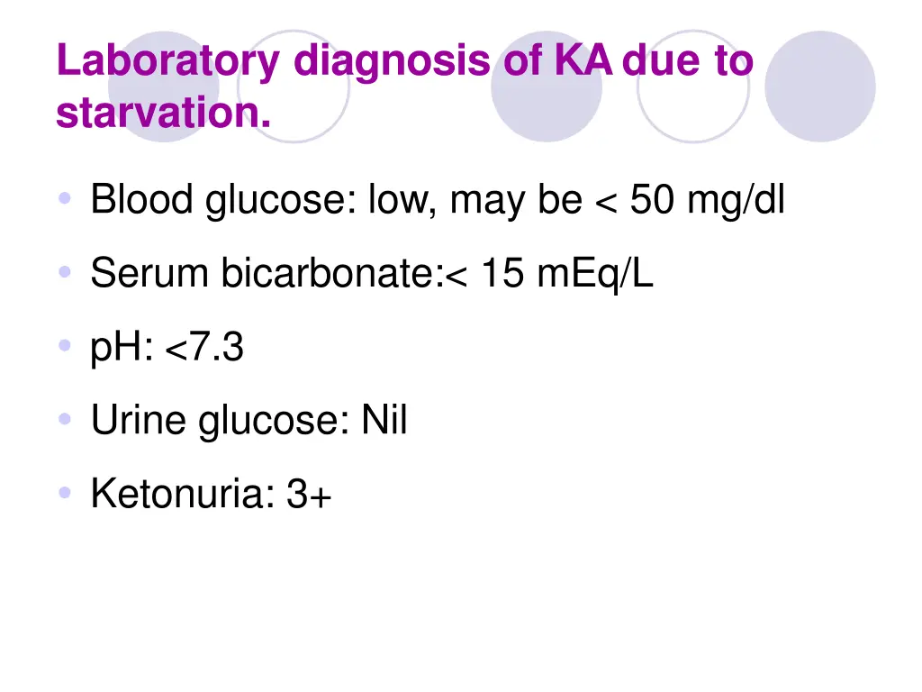 laboratory diagnosis of ka due to starvation