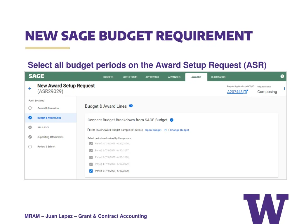 new sage budget requirement 1