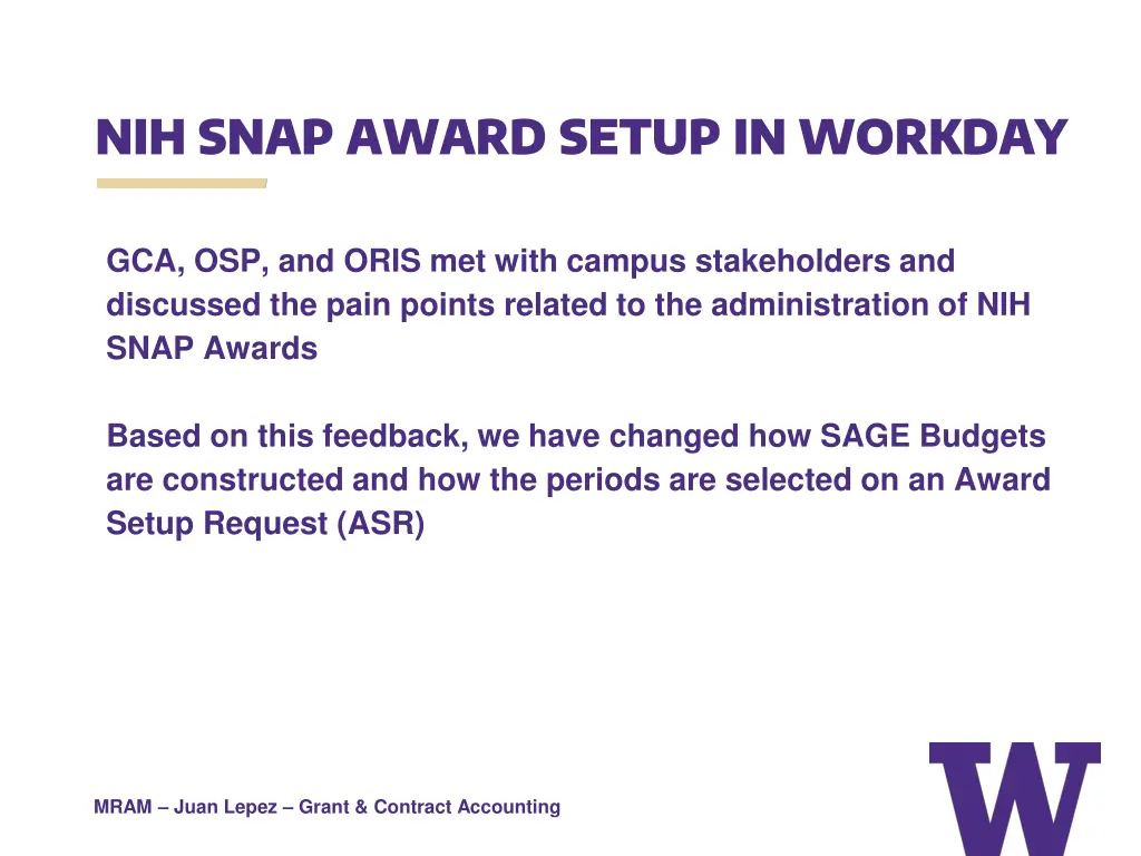 nih snap award setup in workday