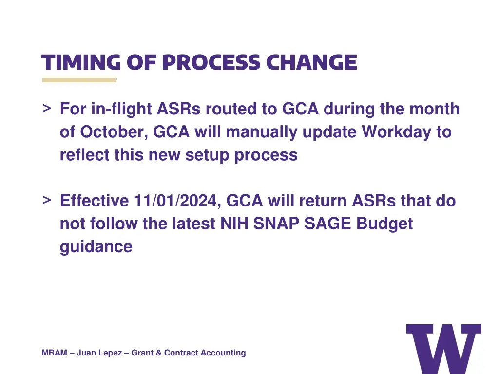 timing of process change