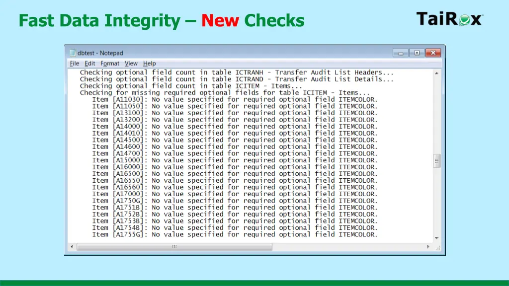 fast data integrity new checks
