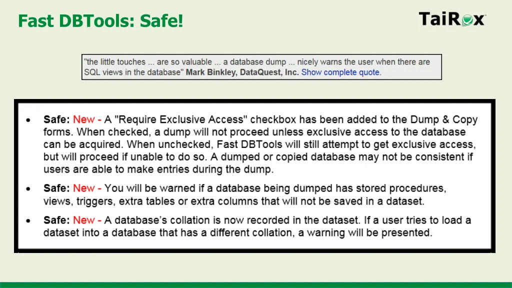 fast dbtools safe