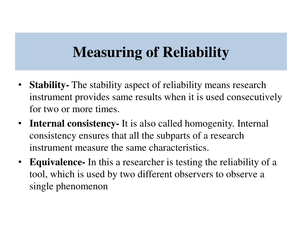 measuring of reliability