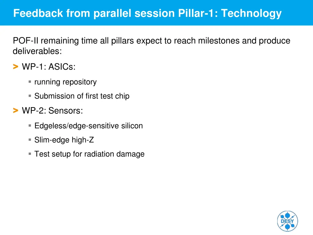 feedback from parallel session pillar 1 technology