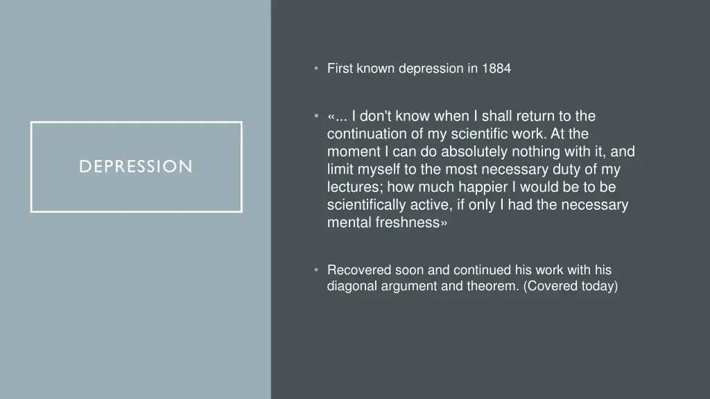 first known depression in 1884