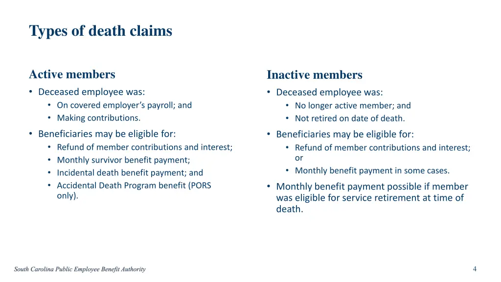 types of death claims