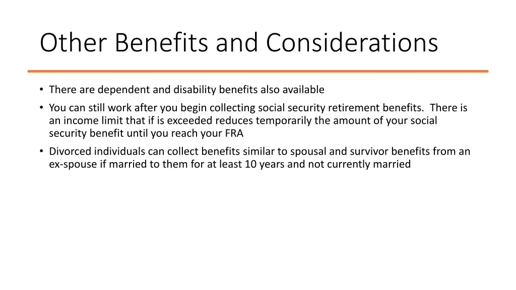 other benefits and considerations
