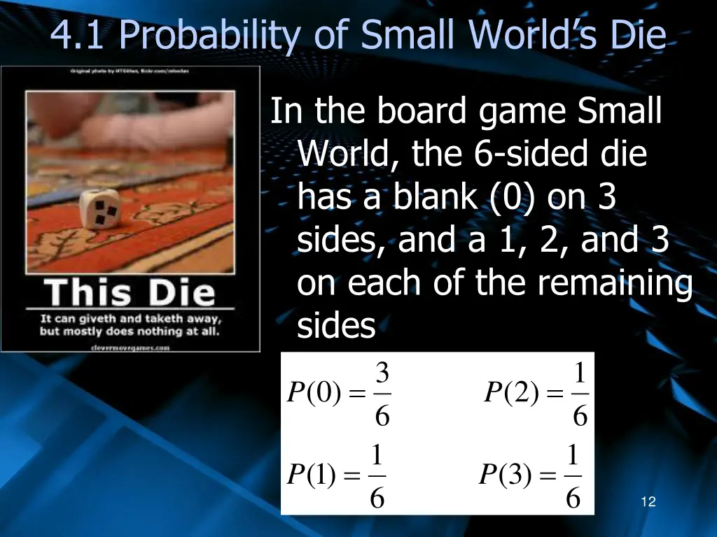 4 1 probability of small world s die