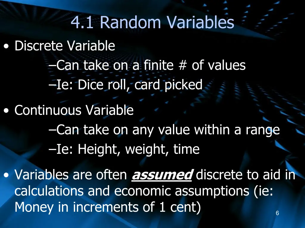 4 1 random variables discrete variable can take