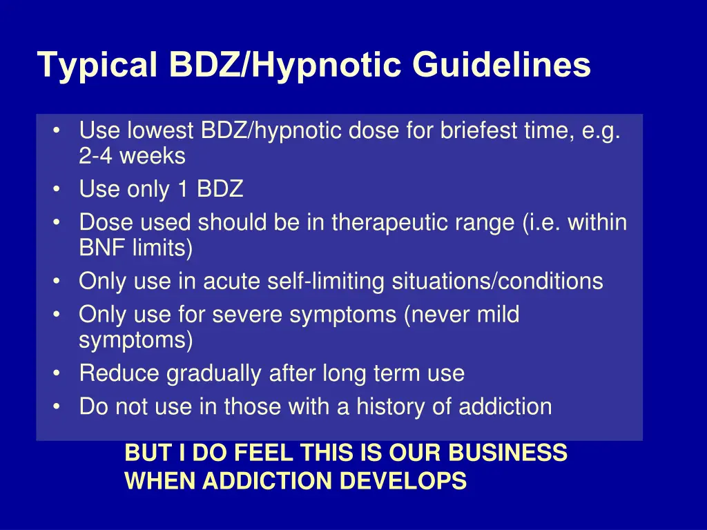 typical bdz hypnotic guidelines