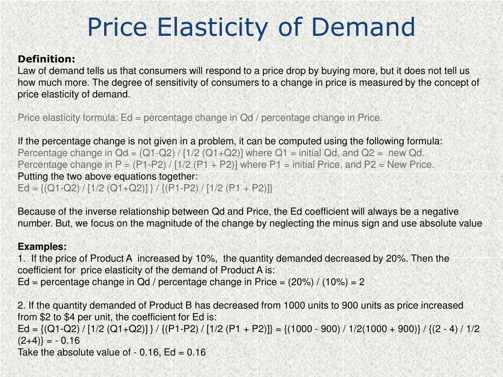 price elasticity of demand