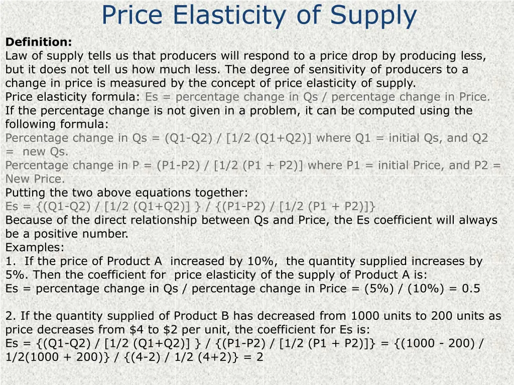 price elasticity of supply