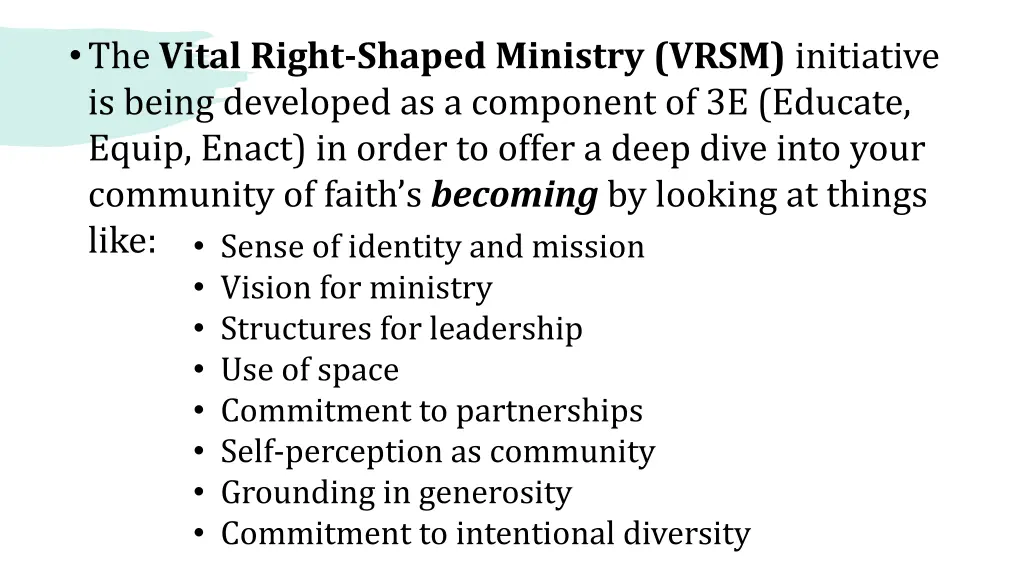 the vital right shaped ministry vrsm initiative