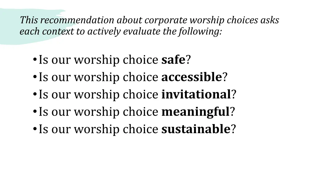 this recommendation about corporate worship