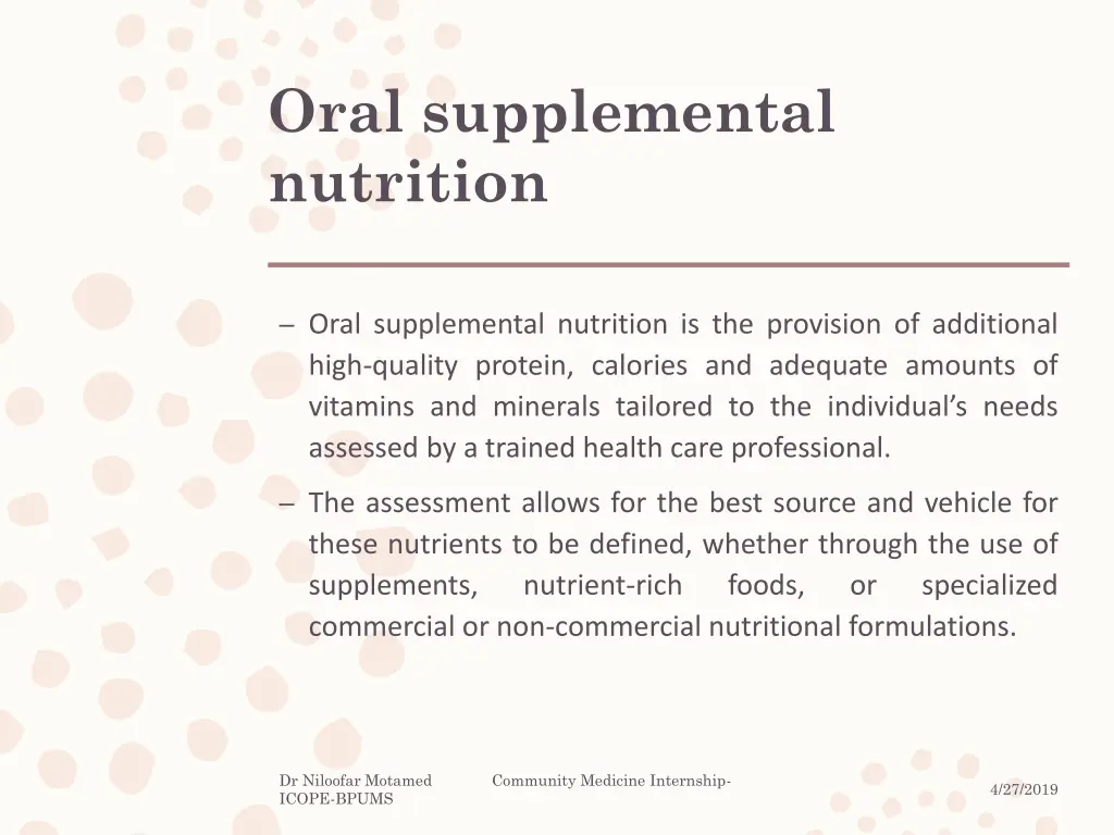 oral supplemental nutrition