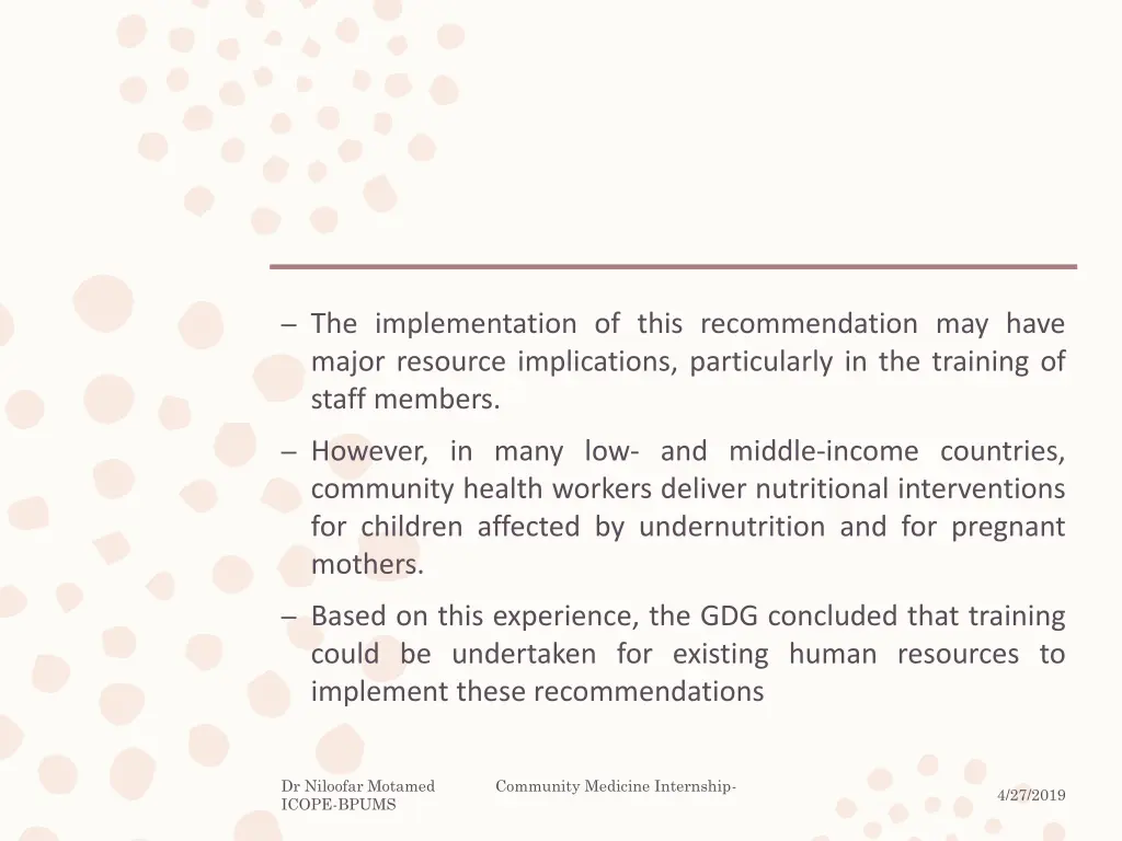 the implementation of this recommendation
