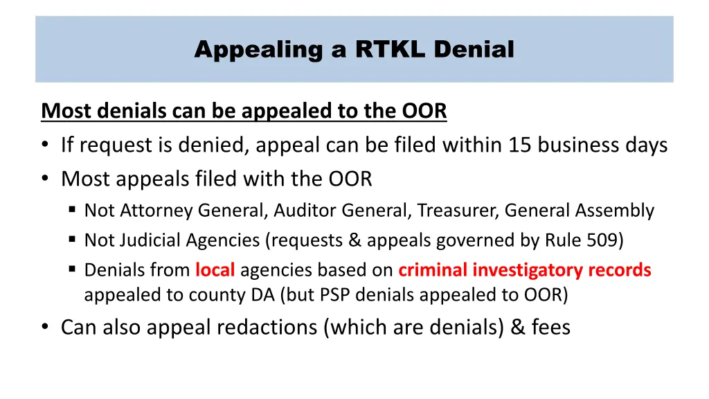 appealing a rtkl denial