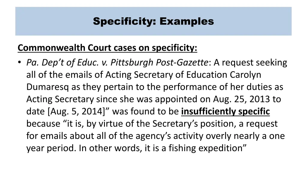 specificity examples