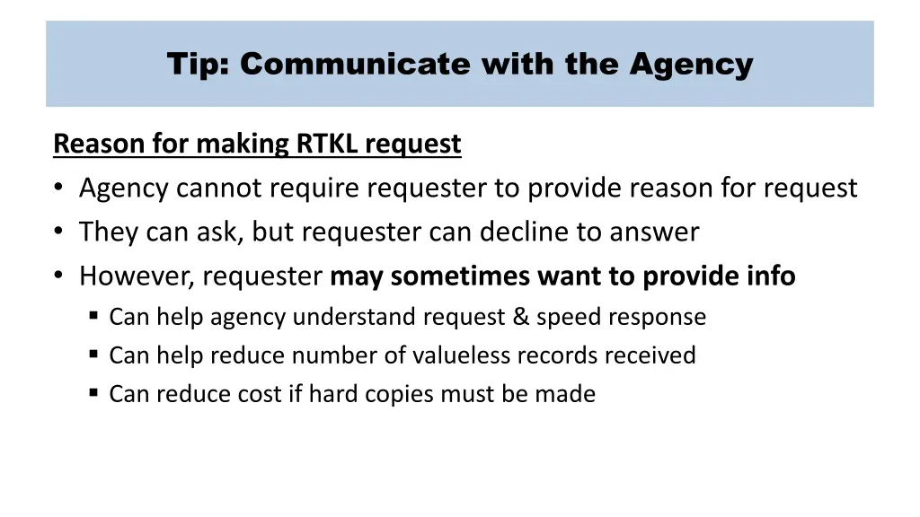 tip communicate with the agency 1