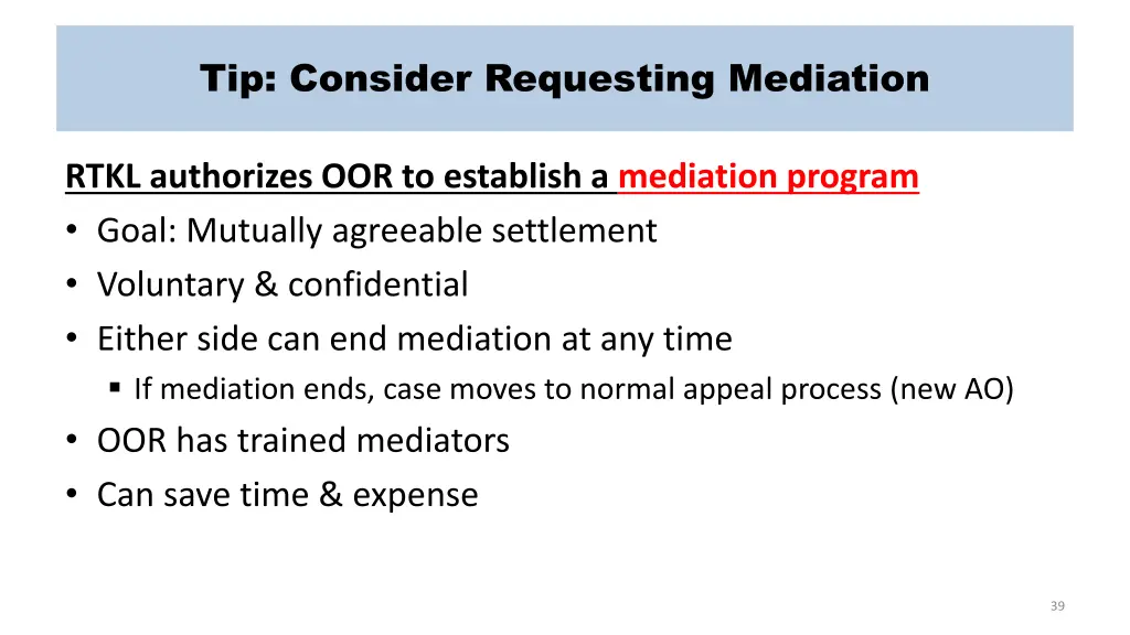 tip consider requesting mediation