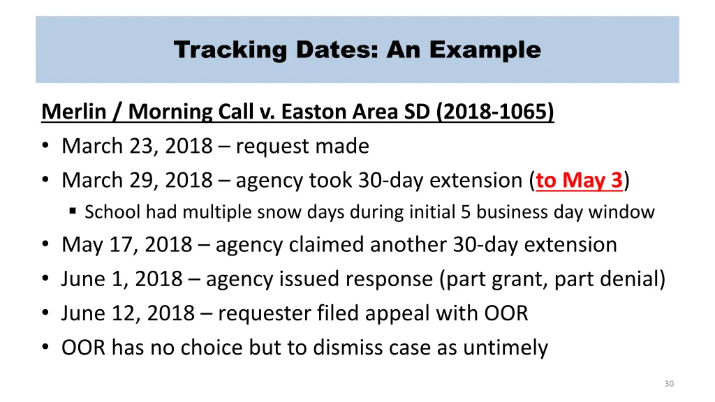 tracking dates an example