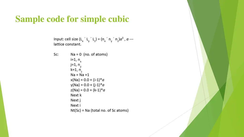 sample code for simple cubic