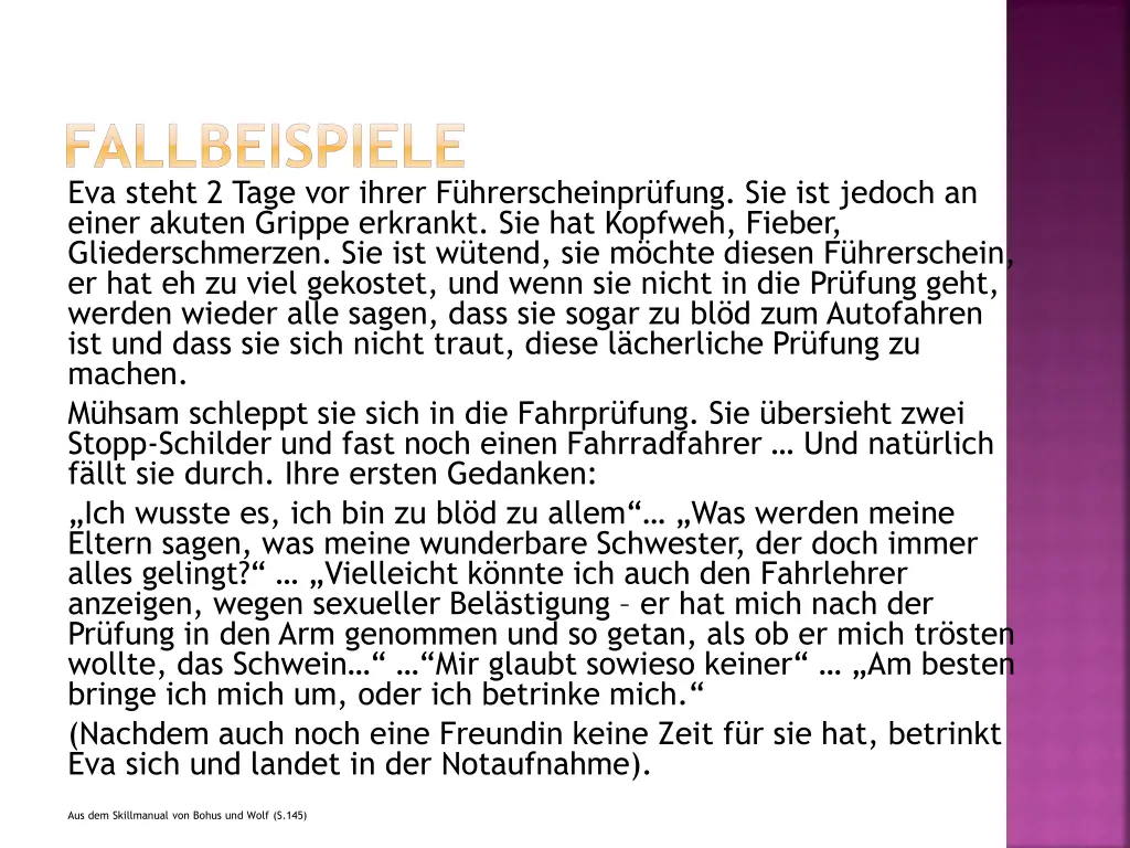 fallbeispiele eva steht 2 tage vor ihrer