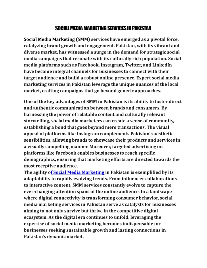 social media marketing services in pakistan