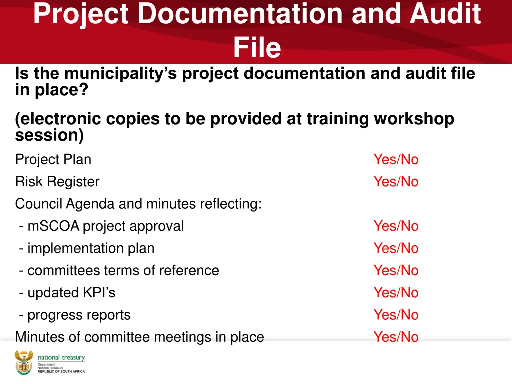 project documentation and audit file