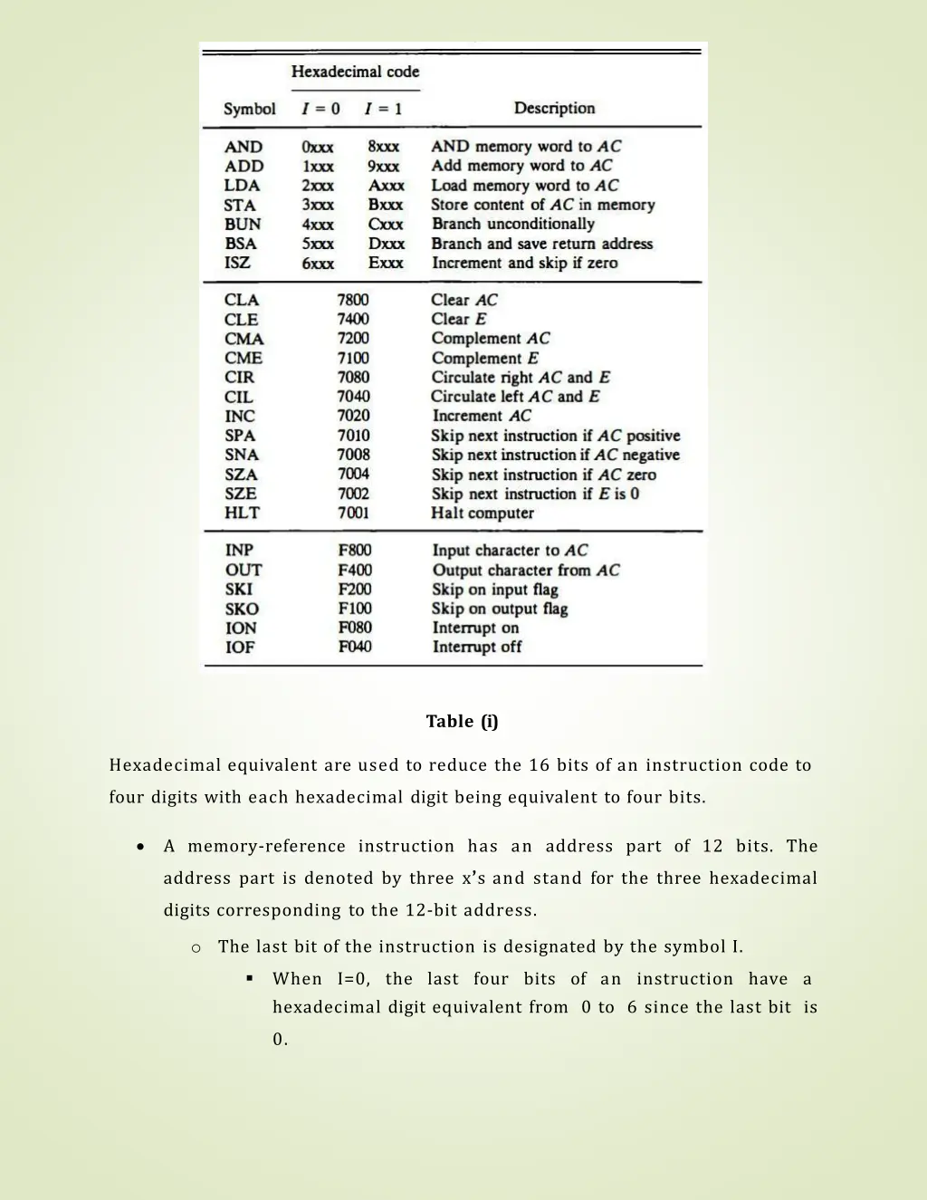 table i