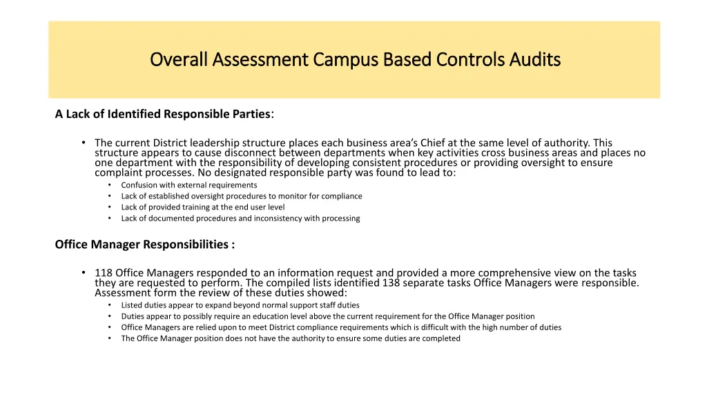 overall assessment campus based controls audits 1