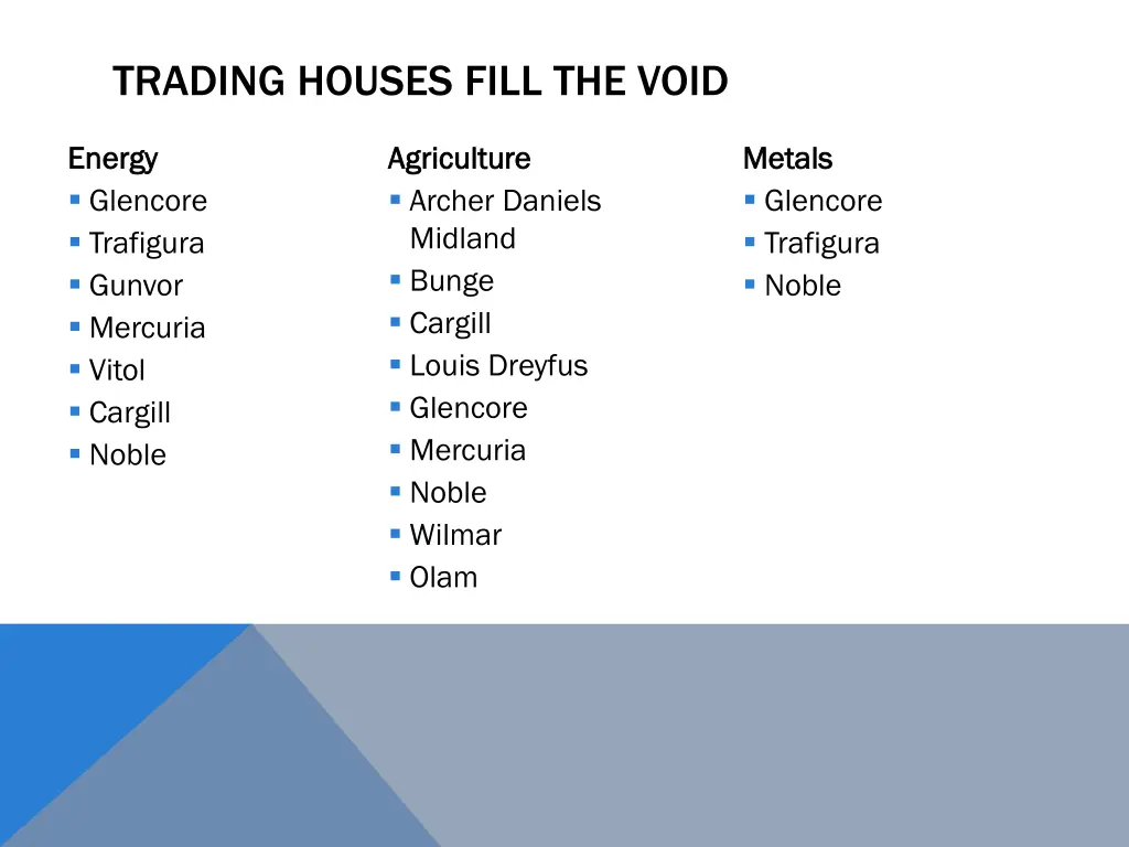trading houses fill the void