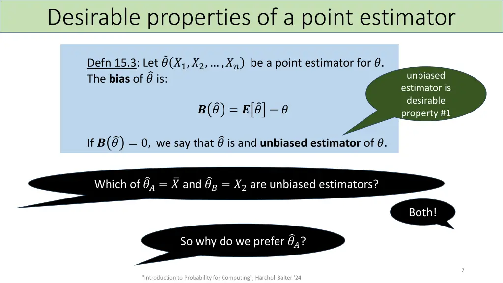 desirable properties of a point estimator