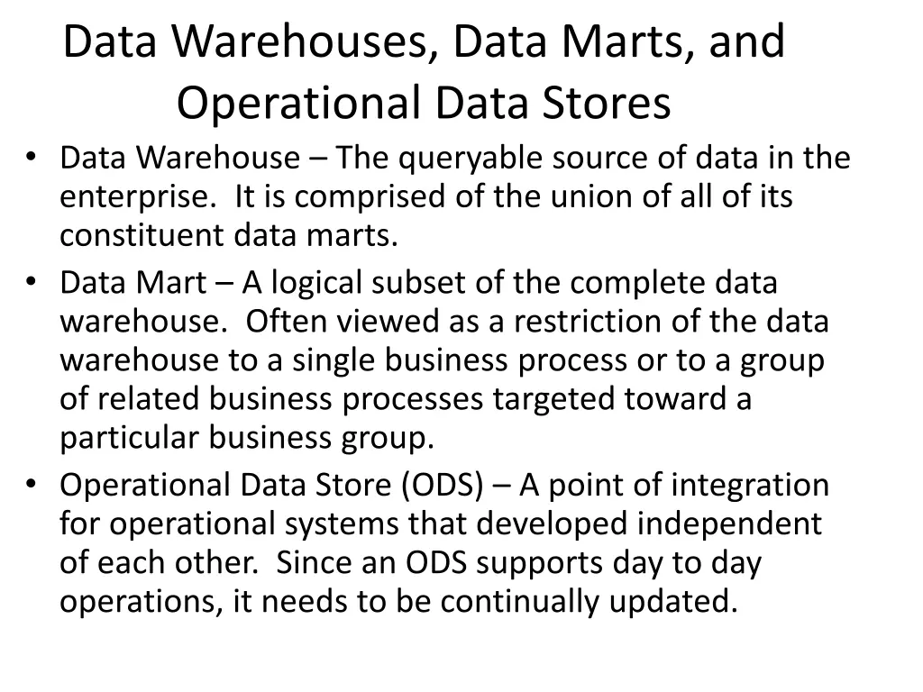 data warehouses data marts and operational data