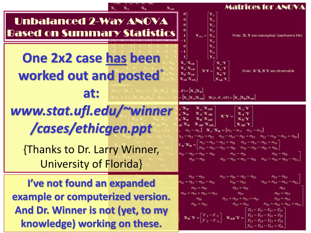one 2x2 case has been worked out and posted
