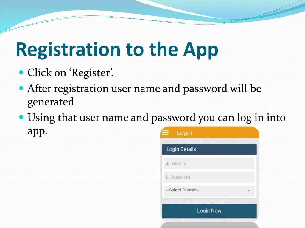 registration to the app