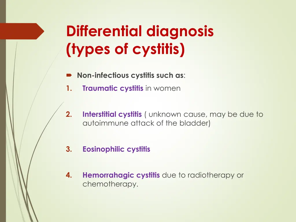 differential diagnosis types of cystitis