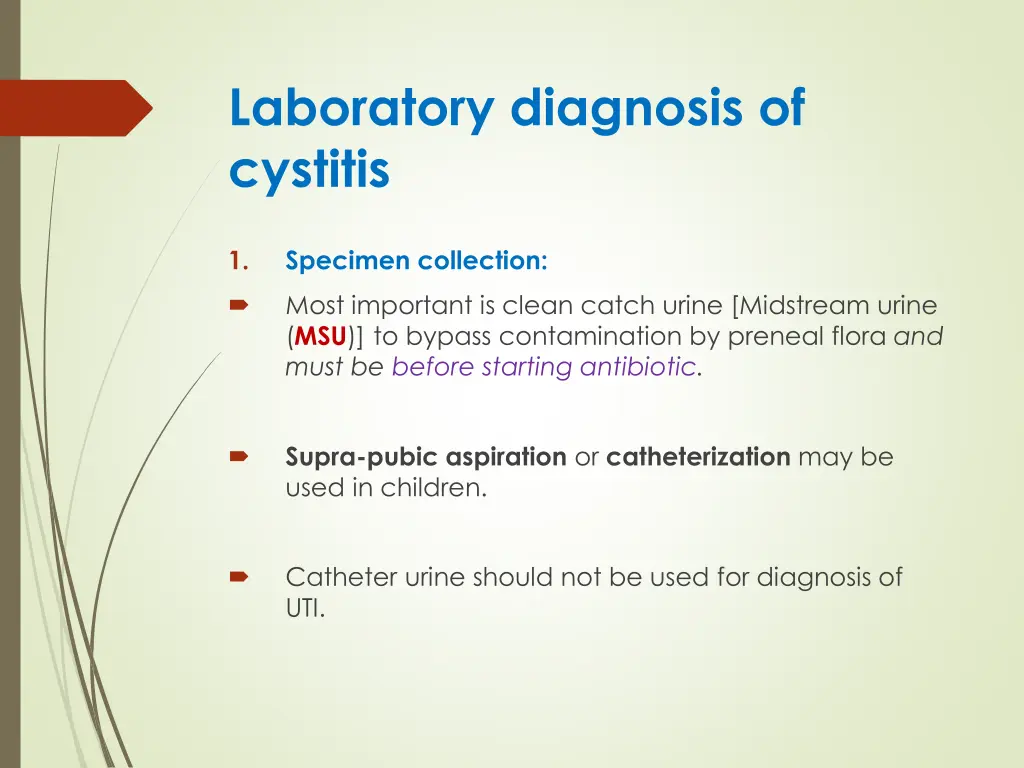 laboratory diagnosis of cystitis