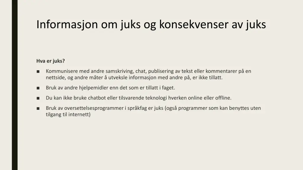 informasjon om juks og konsekvenser av juks