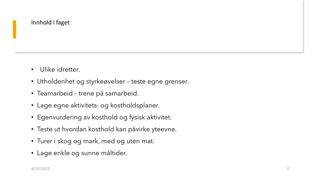 innhold i faget 1