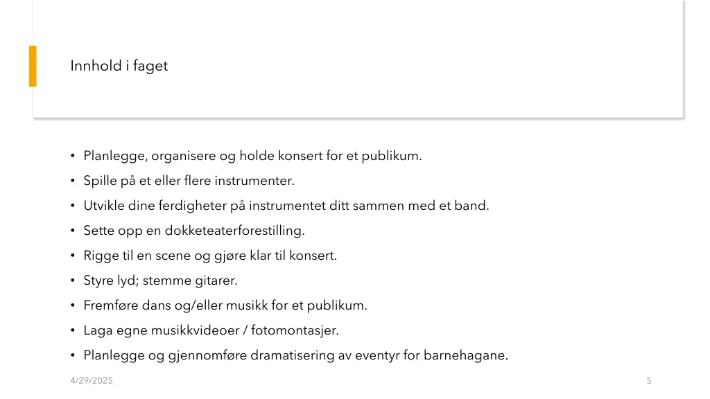innhold i faget