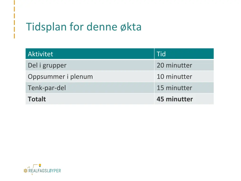 tidsplan for denne kta 1