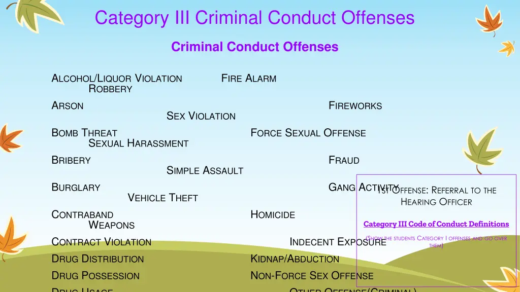category iii criminal conduct offenses