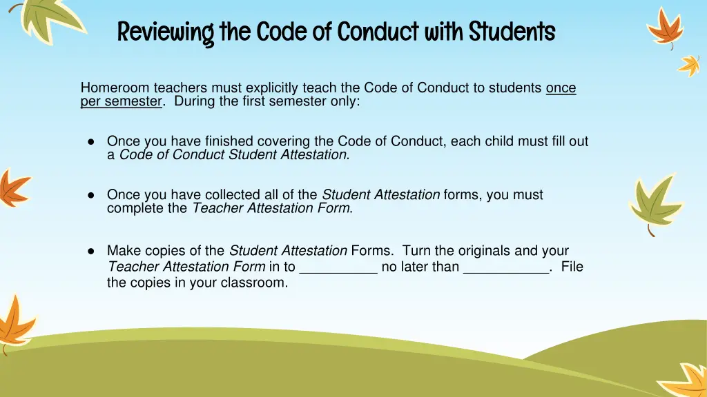 reviewing the code of conduct with students